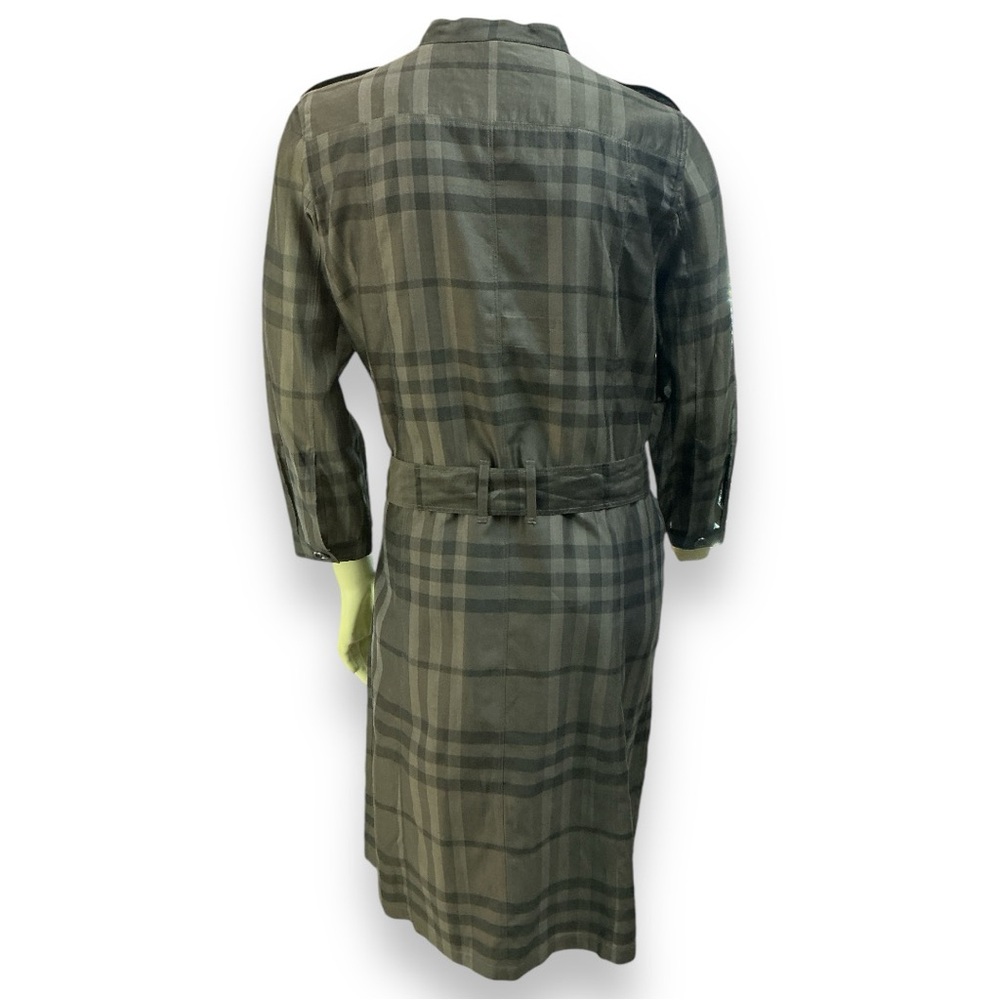 BURBERRY London Dress button down shift Silk cotton Plaid Olive green Fit: XS S - Picture 4 of 11